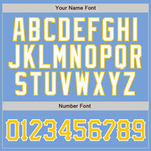 Load image into Gallery viewer, Custom Light Blue Gold Pinstripe Gold-White Authentic Baseball Jersey