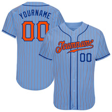 Load image into Gallery viewer, Custom Light Blue Orange Pinstripe Orange-Royal Authentic Baseball Jersey