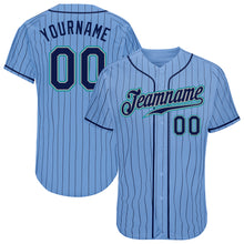 Load image into Gallery viewer, Custom Light Blue Navy Pinstripe Navy-Teal Authentic Baseball Jersey