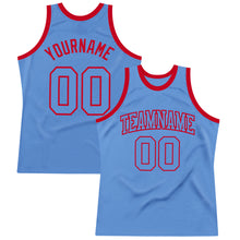 Laden Sie das Bild in den Galerie-Viewer, Custom Light Blue Light Blue-Red Authentic Throwback Basketball Jersey
