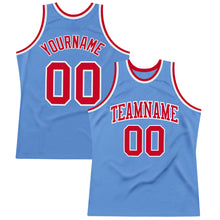 Laden Sie das Bild in den Galerie-Viewer, Custom Light Blue Red-White Authentic Throwback Basketball Jersey