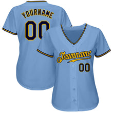 Load image into Gallery viewer, Custom Light Blue Navy-Gold Authentic Baseball Jersey