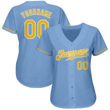 Load image into Gallery viewer, Custom Light Blue Gold-White Authentic Baseball Jersey