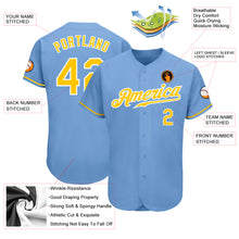 Load image into Gallery viewer, Custom Light Blue Gold-White Authentic Baseball Jersey