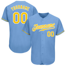 Load image into Gallery viewer, Custom Light Blue Gold-White Authentic Baseball Jersey