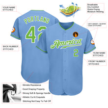 Load image into Gallery viewer, Custom Light Blue Neon Green-White Authentic Baseball Jersey