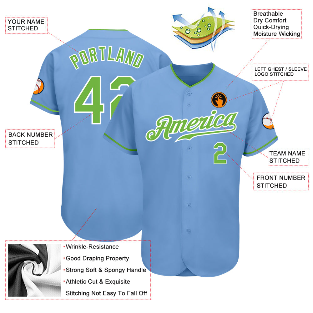 Cheap Custom Light Blue Neon Green-White Authentic Baseball Jersey Free  Shipping – CustomJerseysPro