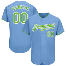 Load image into Gallery viewer, Custom Light Blue Neon Green-White Authentic Baseball Jersey