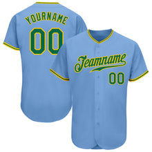 Load image into Gallery viewer, Custom Light Blue Kelly Green-Gold Authentic Baseball Jersey
