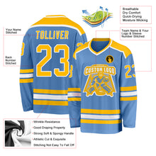 Загрузить изображение в средство просмотра галереи, Custom Light Blue Gold-White Hockey Jersey