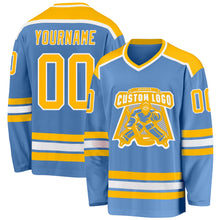 Загрузить изображение в средство просмотра галереи, Custom Light Blue Gold-White Hockey Jersey