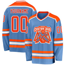 Загрузить изображение в средство просмотра галереи, Custom Light Blue Orange-White Hockey Jersey