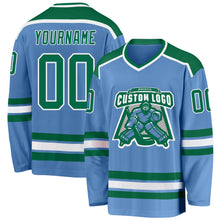 Загрузить изображение в средство просмотра галереи, Custom Light Blue Kelly Green-White Hockey Jersey