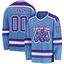 Загрузить изображение в средство просмотра галереи, Custom Light Blue Purple-White Hockey Jersey