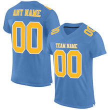 Load image into Gallery viewer, Custom Light Blue Gold-White Mesh Authentic Football Jersey

