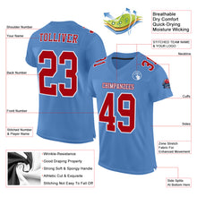 Laden Sie das Bild in den Galerie-Viewer, Custom Light Blue Red-White Mesh Authentic Football Jersey