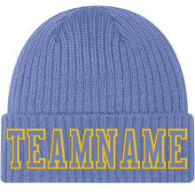 Charger l'image dans la galerie, Custom Light Blue Light Blue-Gold Stitched Cuffed Knit Hat