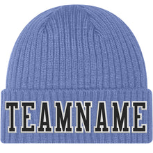 Charger l'image dans la galerie, Custom Light Blue Black-White Stitched Cuffed Knit Hat