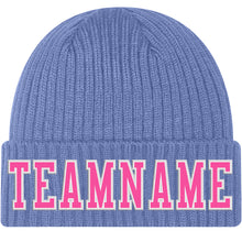 Charger l'image dans la galerie, Custom Light Blue Pink-White Stitched Cuffed Knit Hat