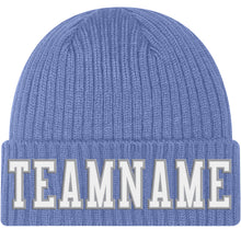 Load image into Gallery viewer, Custom Light Blue White-Gray Stitched Cuffed Knit Hat