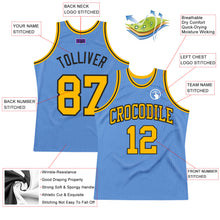 Load image into Gallery viewer, Custom Light Blue Gold-Black Authentic Throwback Basketball Jersey