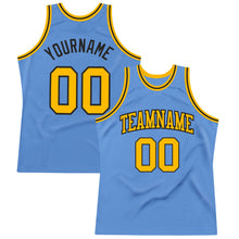 Load image into Gallery viewer, Custom Light Blue Gold-Black Authentic Throwback Basketball Jersey