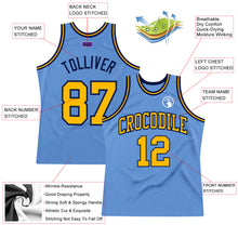 Load image into Gallery viewer, Custom Light Blue Gold-Navy Authentic Throwback Basketball Jersey