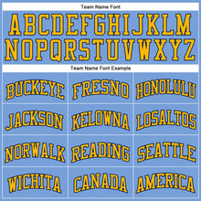 Load image into Gallery viewer, Custom Light Blue Gold-Navy Authentic Throwback Basketball Jersey
