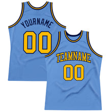 Load image into Gallery viewer, Custom Light Blue Gold-Navy Authentic Throwback Basketball Jersey