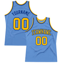 Load image into Gallery viewer, Custom Light Blue Gold-Royal Authentic Throwback Basketball Jersey