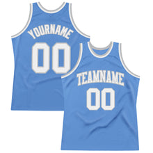 Laden Sie das Bild in den Galerie-Viewer, Custom Light Blue White-Gray Authentic Throwback Basketball Jersey