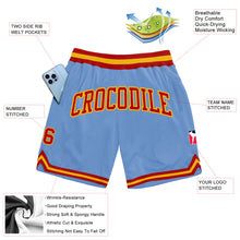 Laden Sie das Bild in den Galerie-Viewer, Custom Light Blue Red-Gold Authentic Throwback Basketball Shorts