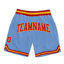 Laden Sie das Bild in den Galerie-Viewer, Custom Light Blue Red-Gold Authentic Throwback Basketball Shorts