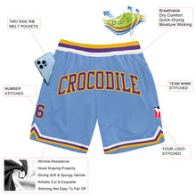 Laden Sie das Bild in den Galerie-Viewer, Custom Light Blue Purple-Gold Authentic Throwback Basketball Shorts