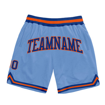 Custom Light Blue Royal-Orange Authentic Throwback Basketball Shorts