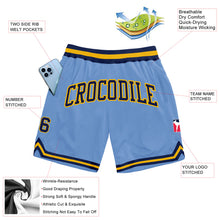 Laden Sie das Bild in den Galerie-Viewer, Custom Light Blue Navy-Gold Authentic Throwback Basketball Shorts