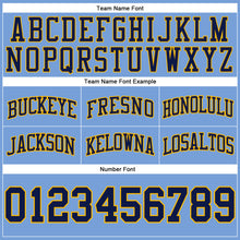 Laden Sie das Bild in den Galerie-Viewer, Custom Light Blue Navy-Gold Authentic Throwback Basketball Shorts