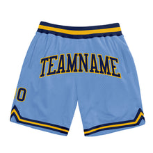 Laden Sie das Bild in den Galerie-Viewer, Custom Light Blue Navy-Gold Authentic Throwback Basketball Shorts