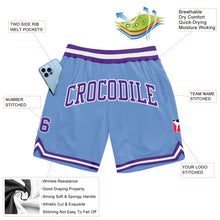 Laden Sie das Bild in den Galerie-Viewer, Custom Light Blue Purple-White Authentic Throwback Basketball Shorts