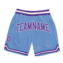 Laden Sie das Bild in den Galerie-Viewer, Custom Light Blue Purple-White Authentic Throwback Basketball Shorts