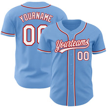 Laden Sie das Bild in den Galerie-Viewer, Custom Light Blue White-Red Authentic Baseball Jersey