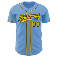 Load image into Gallery viewer, Custom Light Blue Black-Gold Authentic Baseball Jersey
