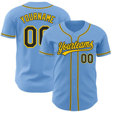 Load image into Gallery viewer, Custom Light Blue Black-Gold Authentic Baseball Jersey