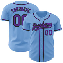 Load image into Gallery viewer, Custom Light Blue Purple-Black Authentic Baseball Jersey