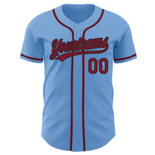 Load image into Gallery viewer, Custom Light Blue Crimson-Black Authentic Baseball Jersey