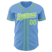 Load image into Gallery viewer, Custom Light Blue Neon Green-White Authentic Baseball Jersey