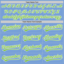 Load image into Gallery viewer, Custom Light Blue Neon Green-White Authentic Baseball Jersey