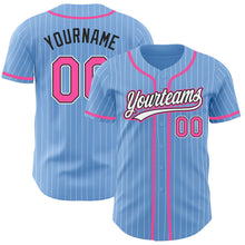 Load image into Gallery viewer, Custom Light Blue White Pinstripe Pink-Black Authentic Baseball Jersey