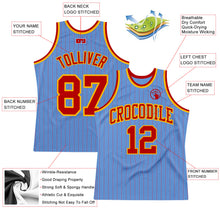 Load image into Gallery viewer, Custom Light Blue Red Pinstripe Red-Gold Authentic Basketball Jersey