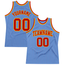 Load image into Gallery viewer, Custom Light Blue Red Pinstripe Red-Gold Authentic Basketball Jersey